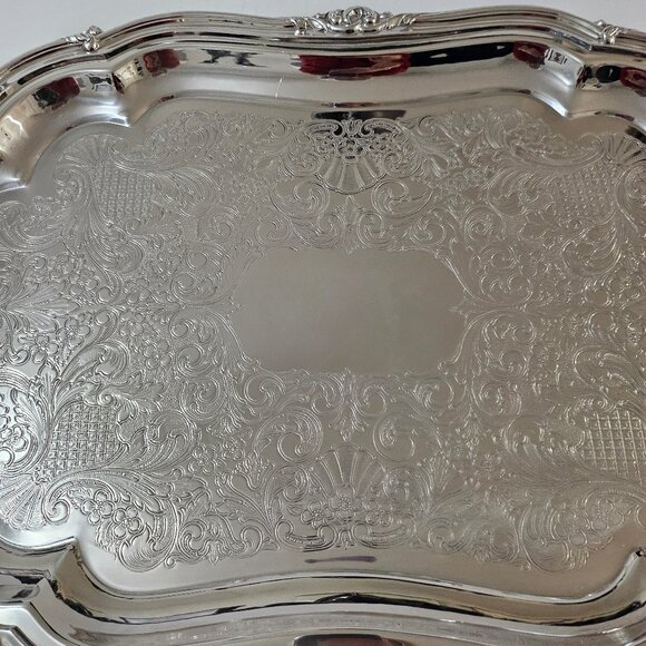 Vintage Oneida Heirloom Melon Large Silver Plated Victorian Style Platter Butler - Picture 4 of 11